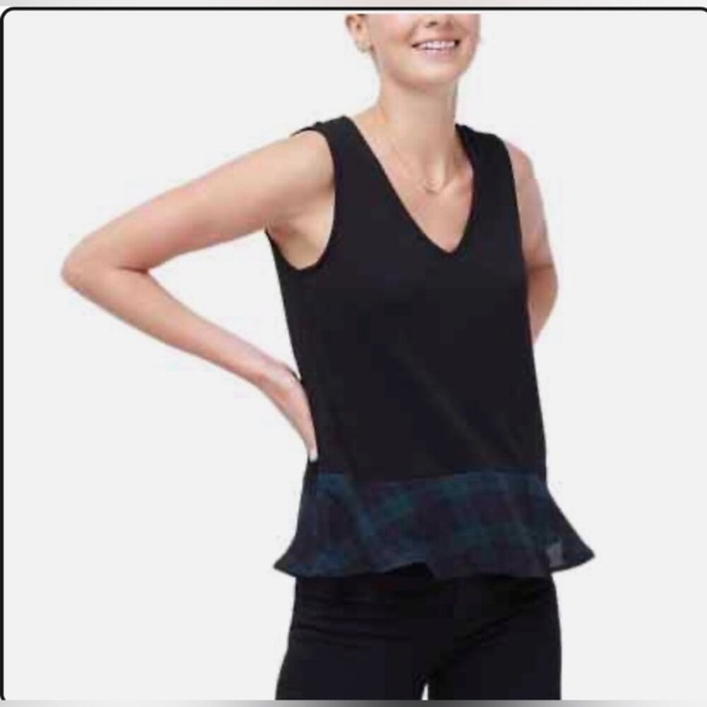 J. Crew Drapey V-neck Tank Top with Blue Plaid Hem